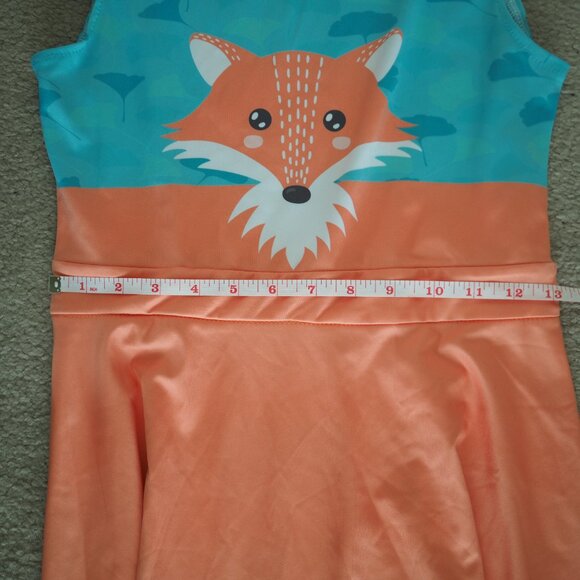 Fox Print Girls Dress for Kids Orange and Blue with Printed Tail Sz Girls 12 - Picture 9 of 10